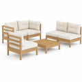 Haveloungesæt i 4 dele af massivt akacietræ i Natur/Cremehvid – sofaer 126 x 66 x 67 cm