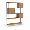Reol med 3 skabe og 4 hylder, 90 x 35 x 180 cm, naturfarvet eg/sort
