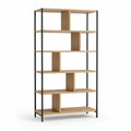 Gulvreol med 6 hylder, 90 x 35 x 180 cm, egefarvet MDF og sort stål
