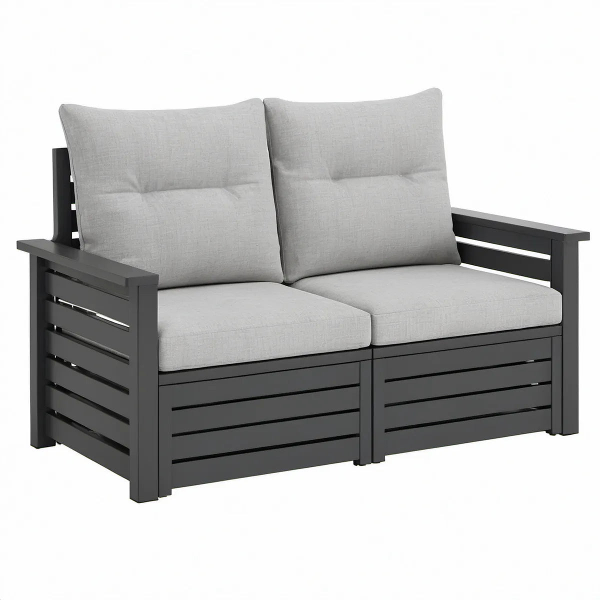 2-personers havesofa i pulverlakeret aluminium, antracitgrå/lysegrå, 124 x 70 x 80 cm